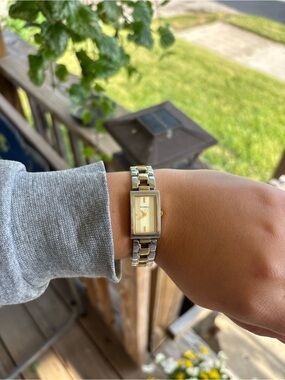 Two-Tone Rectangular fossil Bracelet Watch - Silver & Gold